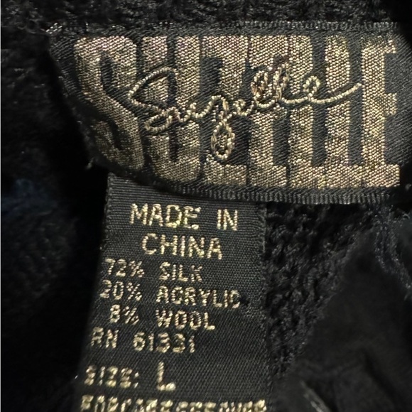 Vintage Suzelle Women's Silk Wool Blend Mock Neck Cable Knit Black Sweater Large - Picture 8 of 9